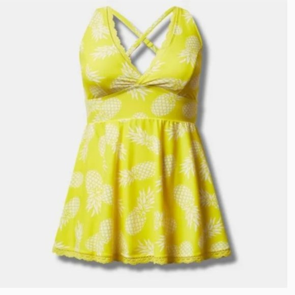 TORRID Graphic Pineapple Wireless Mid Lace Trimmed Skirted Swim Dress NWT 3X - Picture 1 of 15